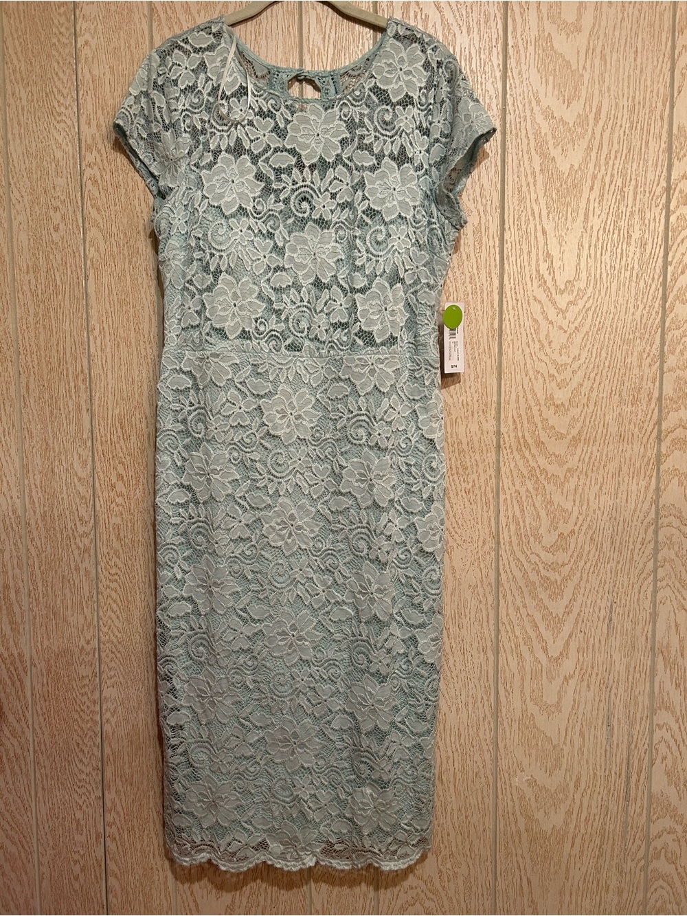 Light Seafoam Lace Midi Dress with Cap Sleeves